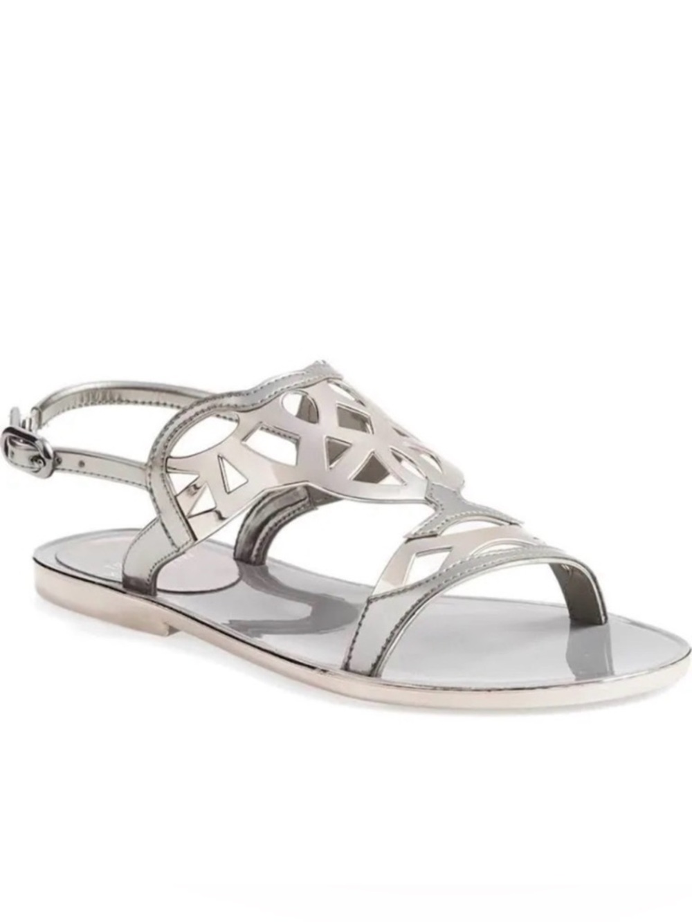 Stuart Weitzman Gelfisher metallic Graphite silver sandals 💜